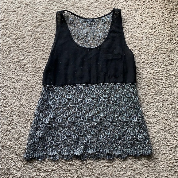 Tops - Sheer Black and Silver Sparkle Tank Top